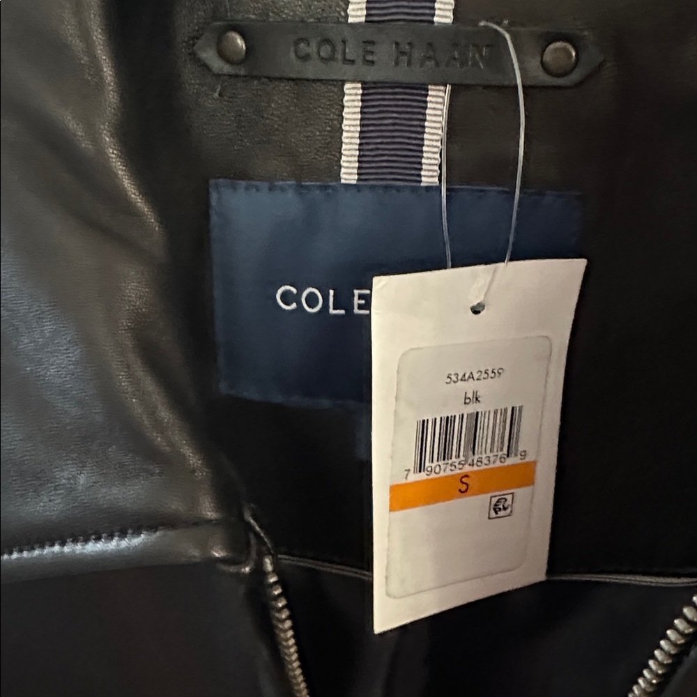 Cole Haan Black Leather Lambskin Sander Bomber Jacket Small New w Tags - Picture 6 of 6